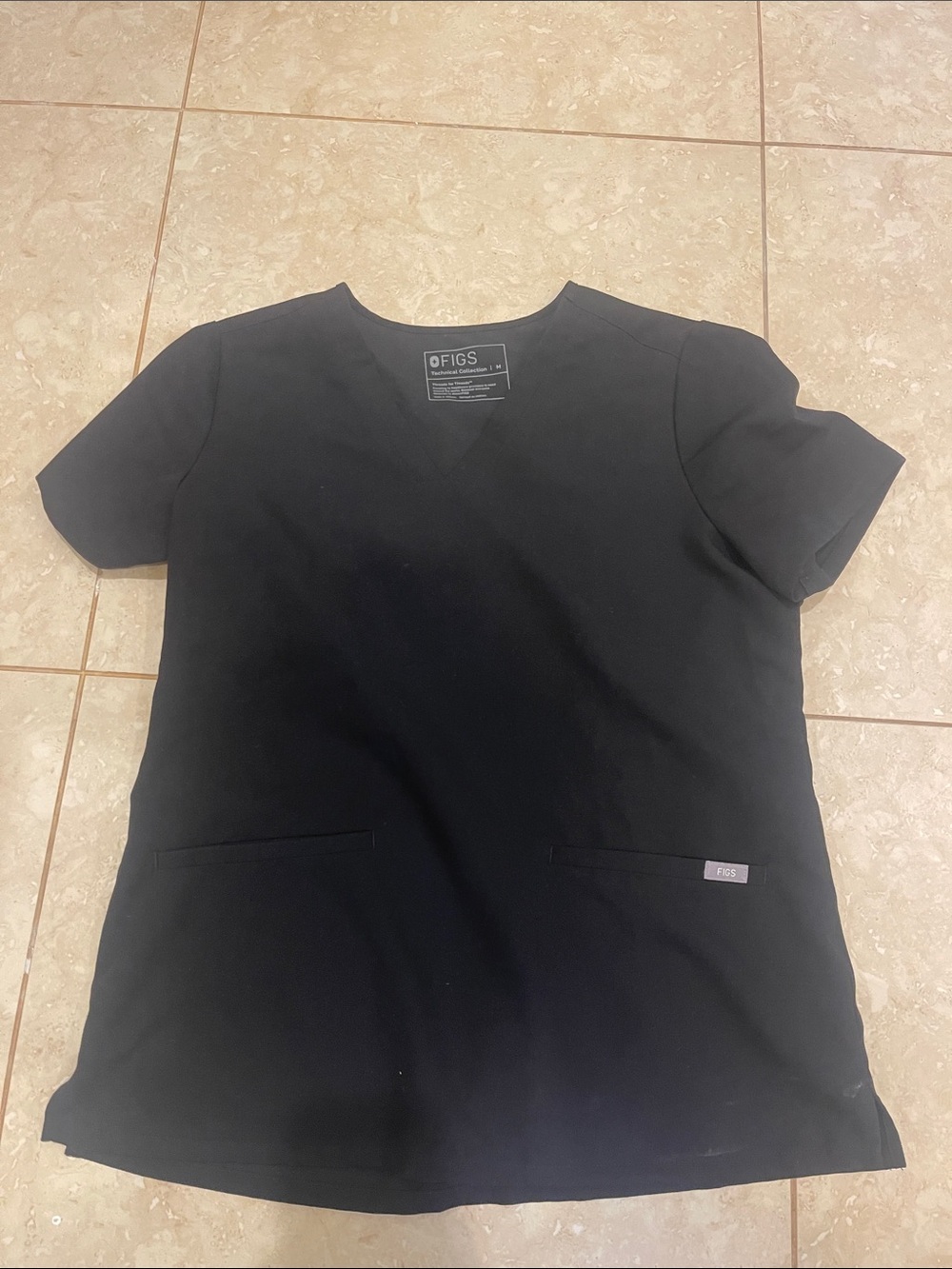 Figs Black V-Neck Medical Scrub Top